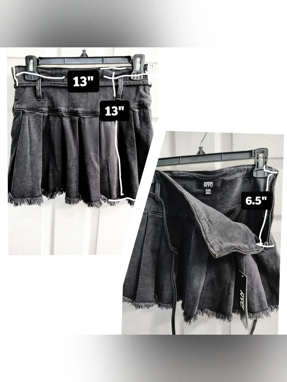 Madden NYC Pleated 'Skort' Distressed Black Denim - Junior Size XXS (00)  *NWT*